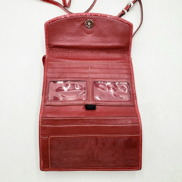 Brighton Red Heart Canvas Leather Crossbody Carry All Wallet Bag Tri Fold - Picture 5 of 16